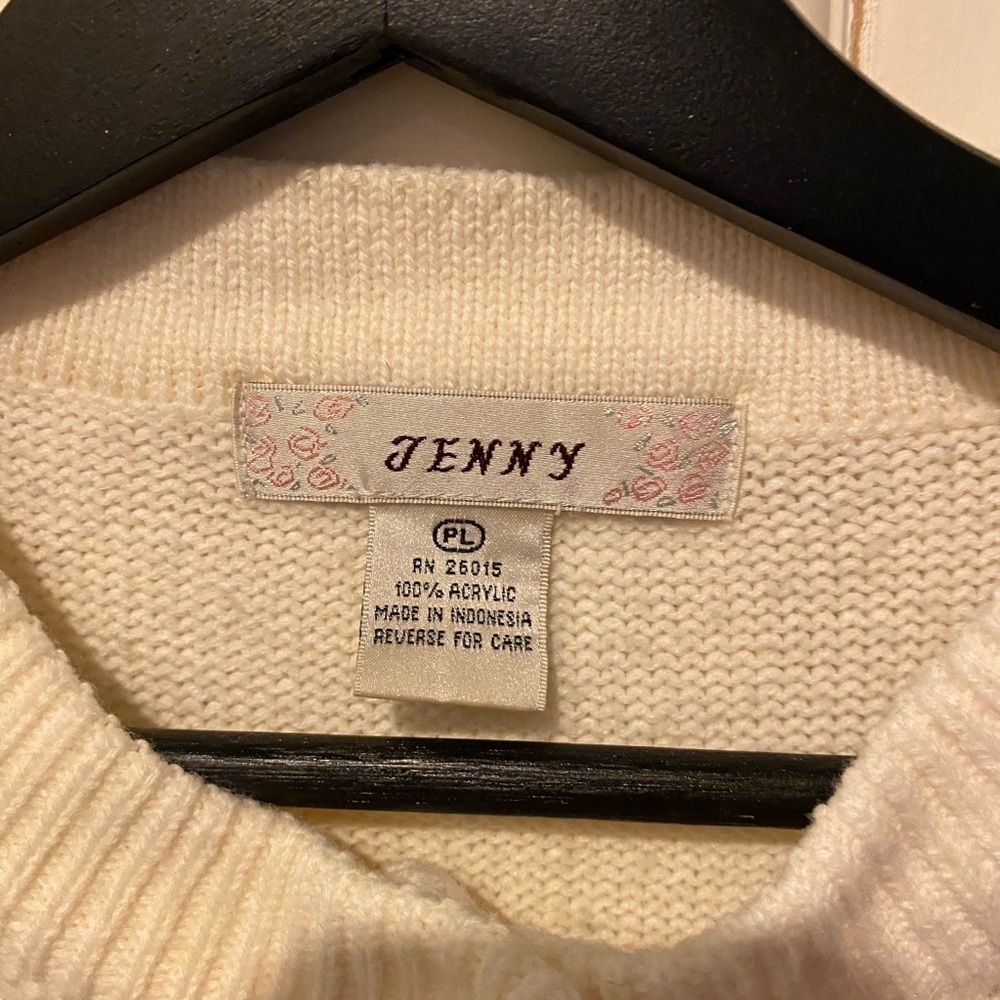 Vintage Jenny Acrylic Knit Cream Cardigan PETITE LARGE - Picture 3 of 3